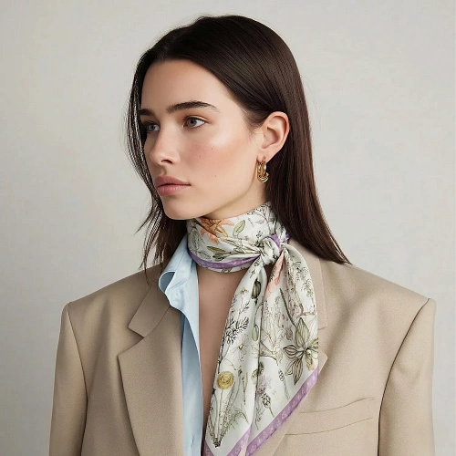 Платок "Гербарий" (шелк 100% лиловый белый 90х90) 