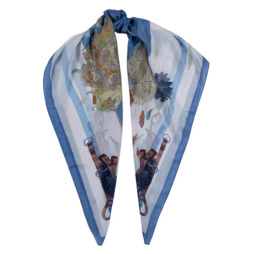 Платок "Царская охота" (модал 90%, кашемир 10% белый 140х140) 