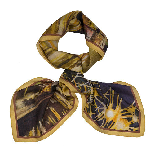 Платок "Салют" (шелк 100% желтый синий 90х90) 