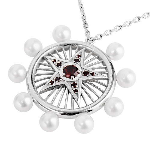 Подвеска с цепочкой "Сокровища подземелья" гранат, жемчуг 