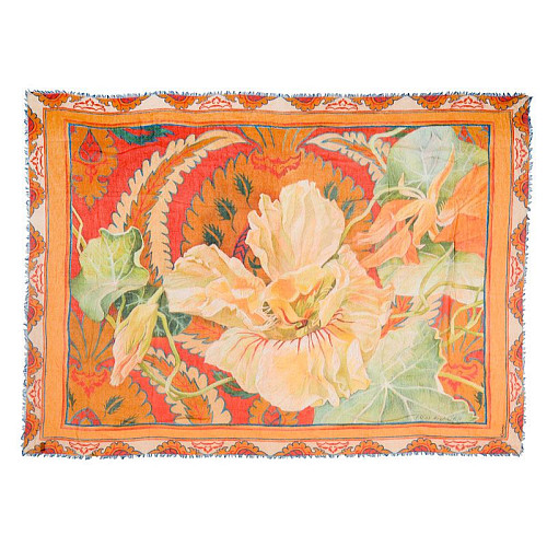 Шаль "Настурция" (кашемир 100% оранжевый желтый 135х175) 