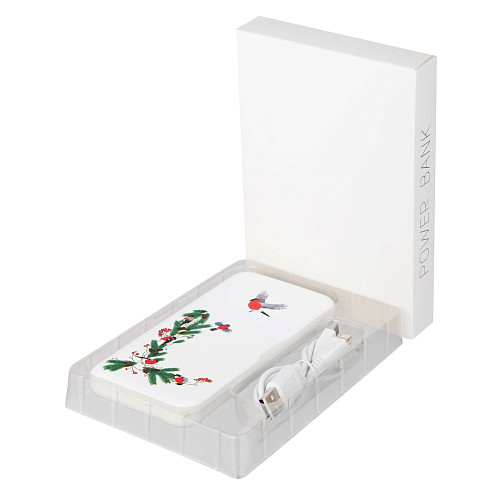 Внешний аккумулятор "Снегири" (с рельефным изображением пластик белый 72×150×13 мм) 