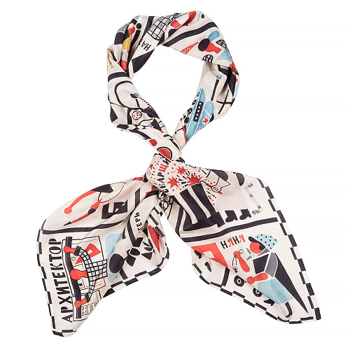 Платок "Алфавит. авангард"  (шелк 100% черный белый красный 120х120) 