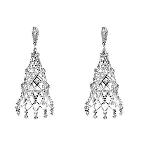 Серьги "Башня" большие (серебро 925 пробы, фианиты 312шт.- 0,788гр.) 