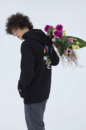 Толстовка с капюшоном "Ну, погоди" (хлопок 70% полиэстер 30% черный XXL) 