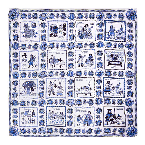 Платок "Гжель" (шелк 100% белый синий 120х120) 