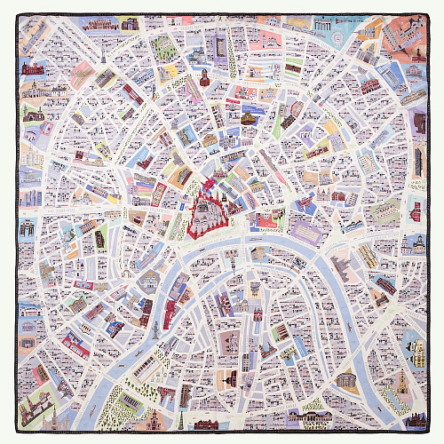 Платок "Москва" (шелк 100% голубой 120X120) 