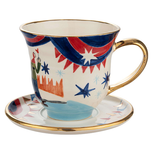 Чайная пара "Праздничные гуляния" (керамика, цветной ) 