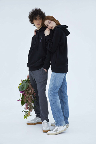 Толстовка с капюшоном "Ну, погоди" (хлопок 70% полиэстер 30% черный XXL) 