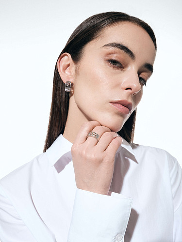 Серьги "Конструктивизм"  родий, топаз 