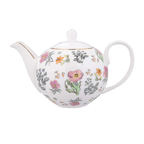 Сервиз "Гербарий" (чайник и 2 чайные пары, фарфор, белый) 