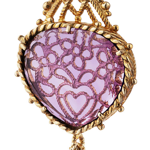 Серьги "Пряники"  (серебро 925 пробы/позолота/ 2 аметистовый ситалл,17,050ct, 2 жемчуг культ. пресн. кр.3,650 ct) 