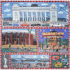 Платок "Парк горького" (шелк 100% голубой белый коричневый 120х120) 