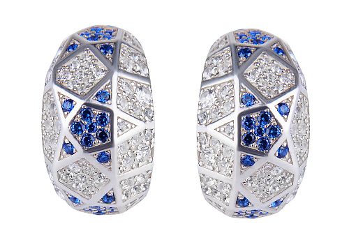 Серьги "Салют"  родий, топаз, шпинель 