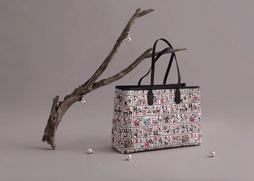 Сумка-шопер "Алфавит" (кожа белый красный разноцветный 56х29х14) 