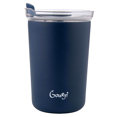 Термокружка вакуумная "На лыжах" (сталь, синяя) 