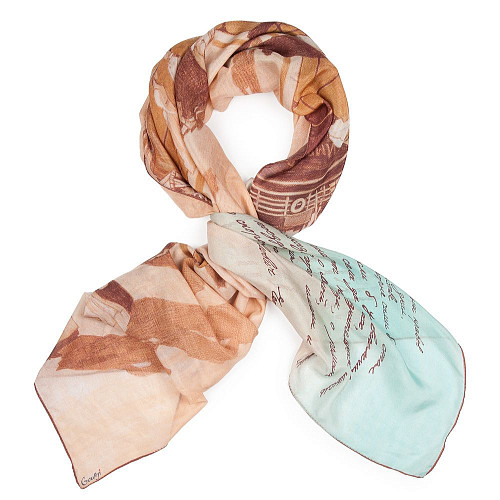 Платок "Ялта" (шелк 100% голубой бежевый 120х120) 