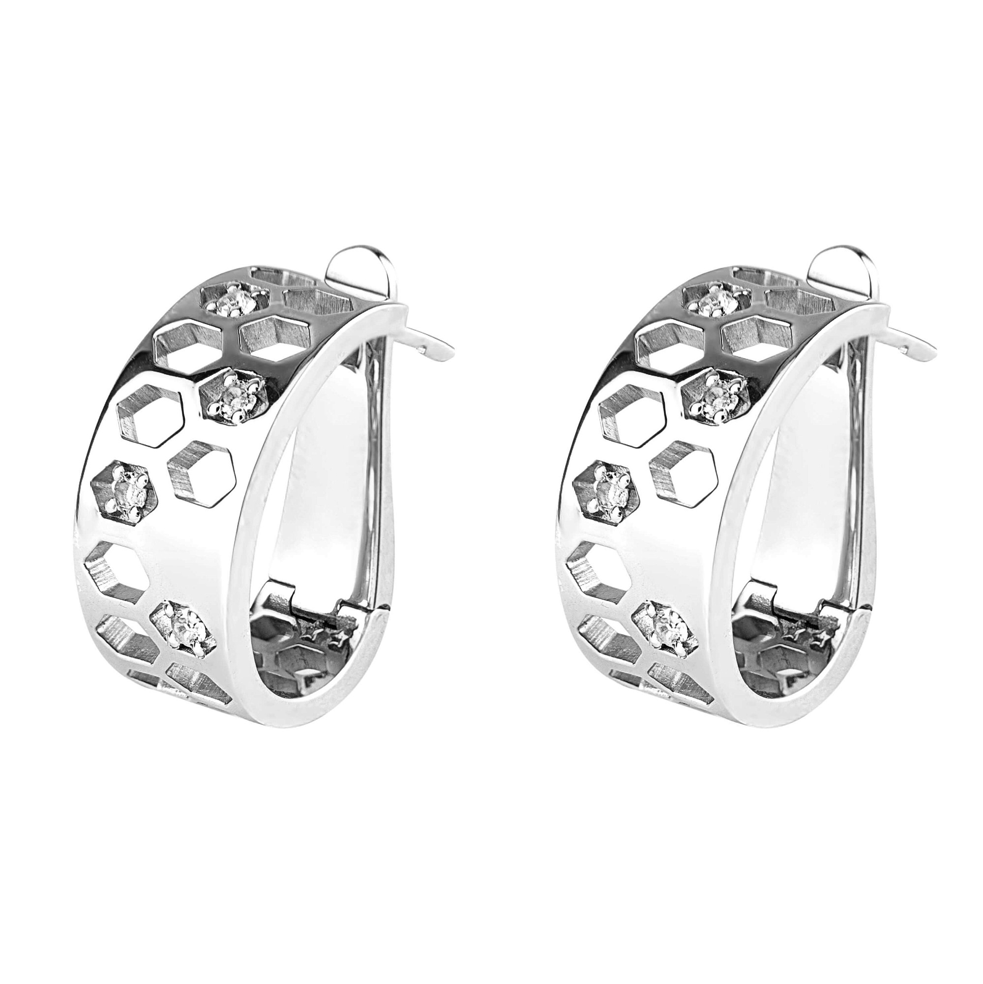 Серьги "Конструктивизм"  родий, топаз