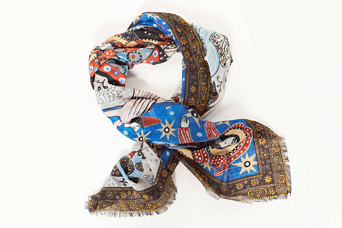 Шаль "Рождество" (шерсть 100% белый синий красный 135х175) 