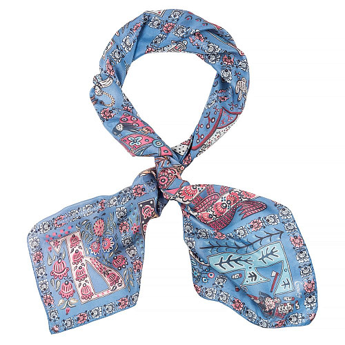 Платок "Алфавит" (шелк 100% голубой 120х120) 