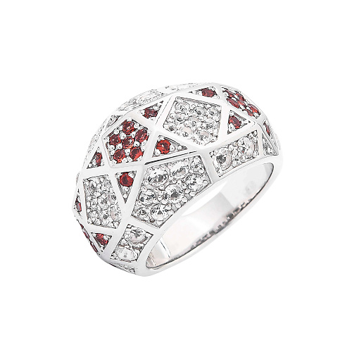 Кольцо "Салют" гранат, фианит 