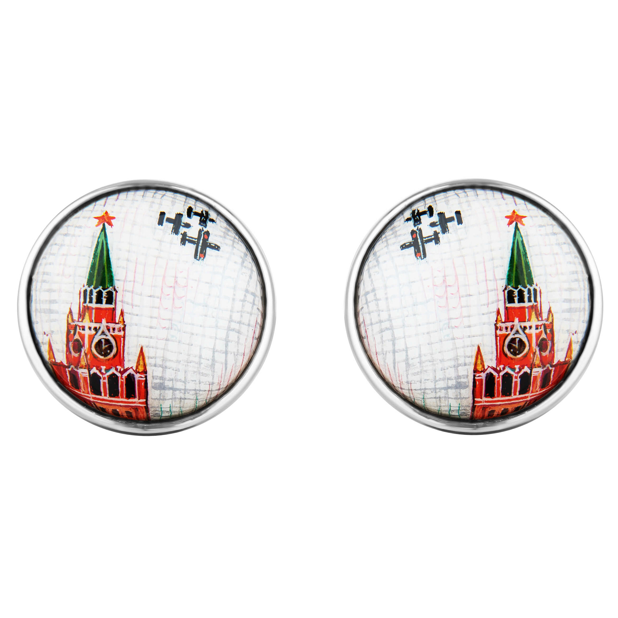 Запонки "Башни Кремля" родий, папье-маше
