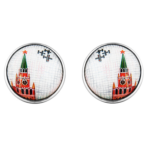 Запонки "Башни Кремля" родий, папье-маше 