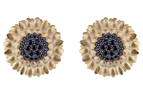 Серьги "Подсолнухи" позолота, шпинель 