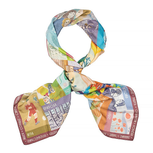 Платок "Юность" (шелк 100% желтый голубой зеленый 120х120) 