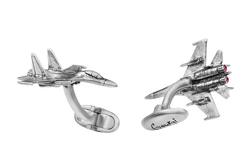 Запонки "Су-27"  (серебро 925 пробы/4 рубин кр. 1,0, 2/2, 0,024ct ) 