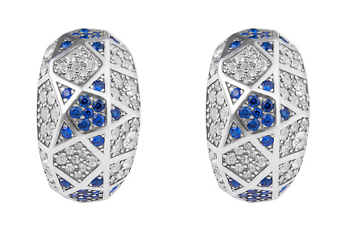 Серьги "Салют"  родий, топаз, шпинель 