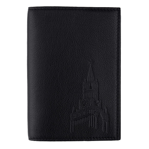 Обложка для паспорта "Башни Кремля" (телячья кожа черный тиснение) 