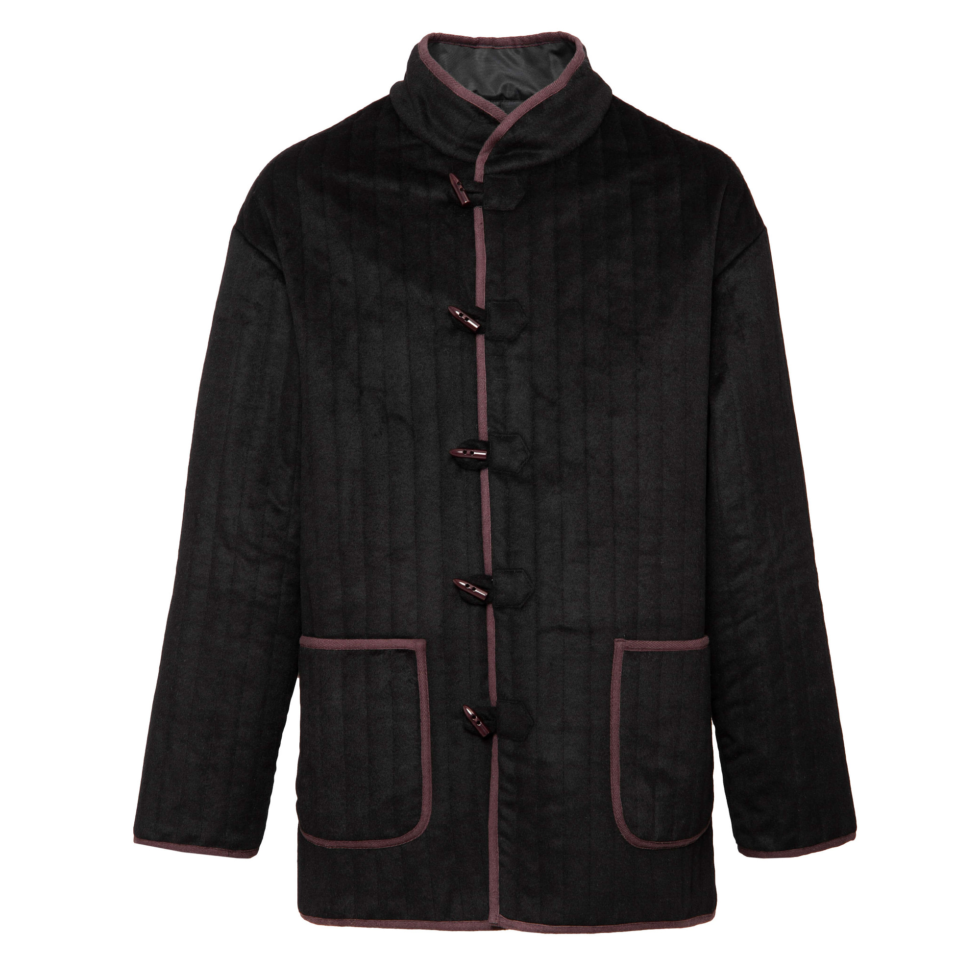 Полупальто "Телогрейка" черная стеганая (TEL02STEG-B) (коричневый кант шерсть 90% шелк 10% XL)