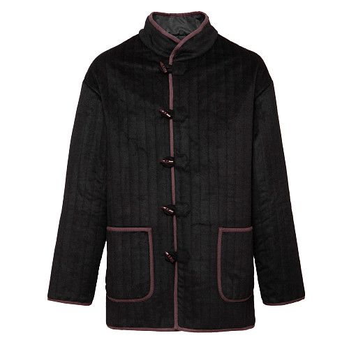 Полупальто "Телогрейка" черная стеганая (TEL02STEG-B) (коричневый кант шерсть 90% шелк 10% XL) 