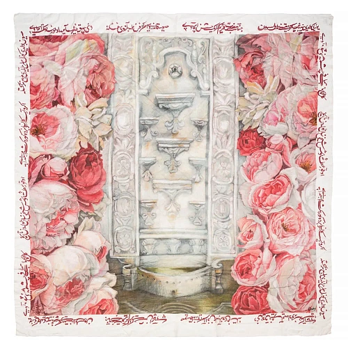 Платок "Фонтан сельсебиль" (шелк 100% розовый белый 120х120) 