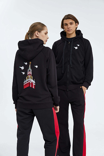 Толстовка на молнии "Башни Кремля" (хлопок 70% полиэстер 30% черный XL) 