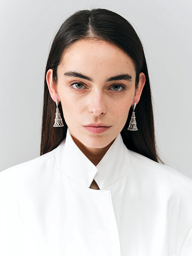 Серьги "Башня" родий 