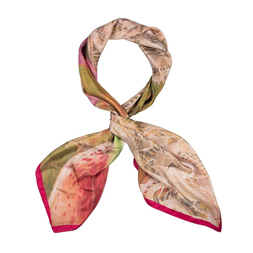 Платок "Маки" (шелк 100% зеленый красный 90х90) 