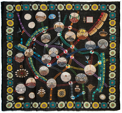 Платок "Метро" (модал 90% кашемир 10% черный красный синий 140х140) 