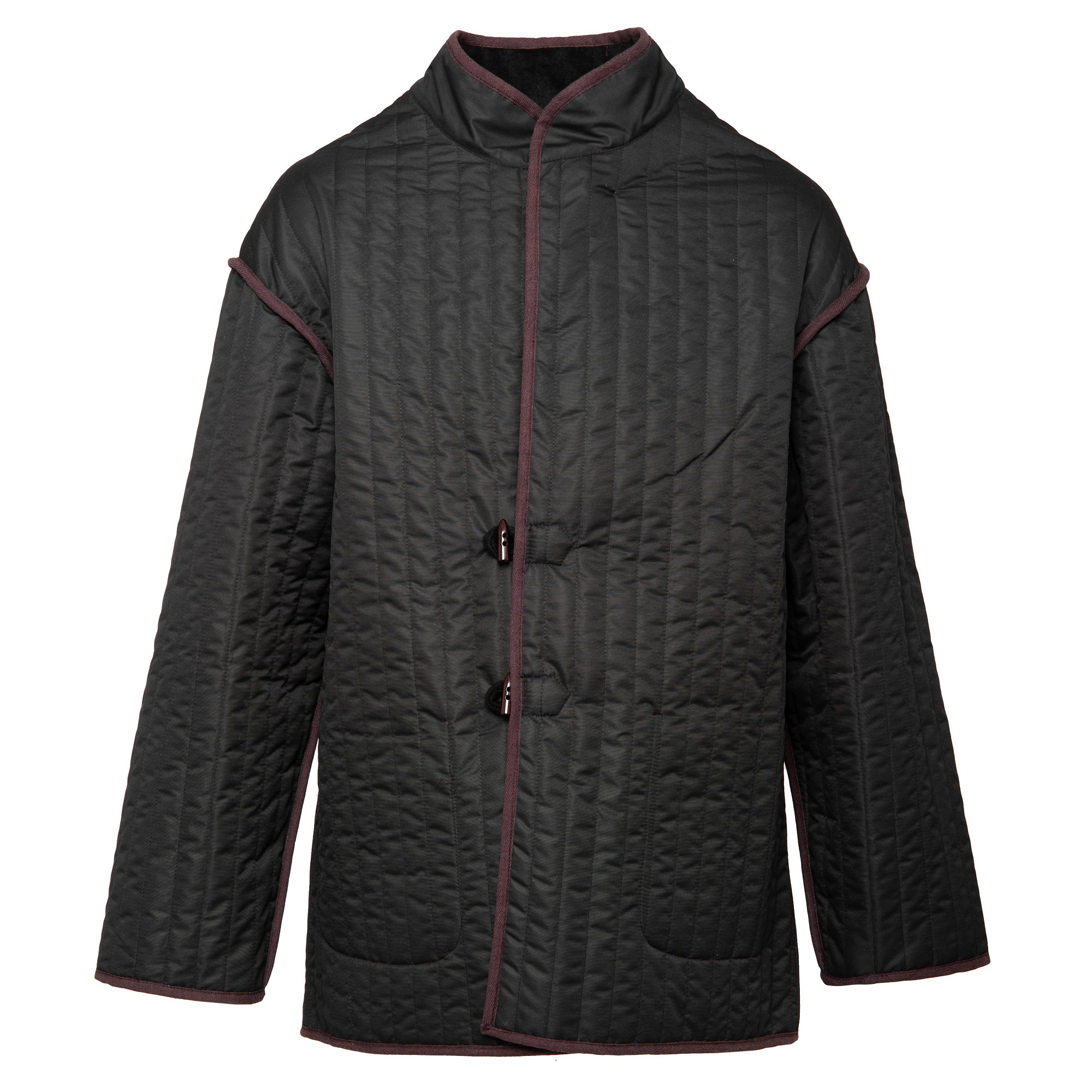 Полупальто "Телогрейка" черная стеганая (TEL02STEG-B) (коричневый кант шерсть 90% шелк 10% XL)