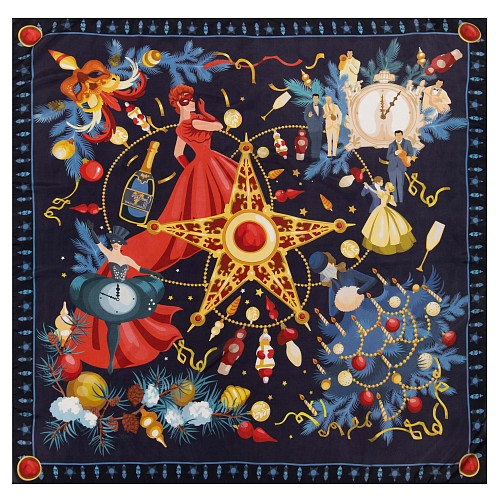 Платок "Карнавал" (шелк 100% темно-синий 90х90) 