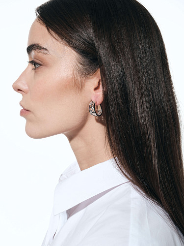 Серьги "Конструктивизм"  родий, топаз 