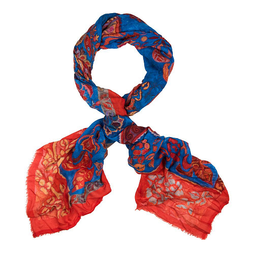 Шаль "Орнамент. бута" (модал 90% кашемир 10% синий красный 135х175) 