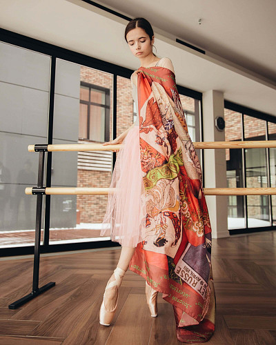 Платок "Русские сезоны" (шелк 100% красный 120х120) 