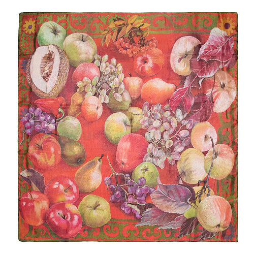 Платок "Яблоки" (шелк 100% красный 120х120) 