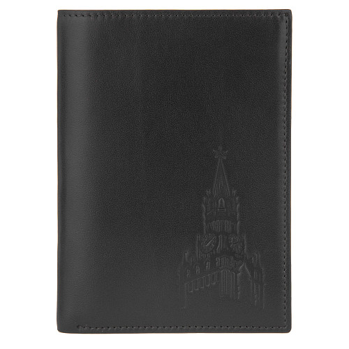 Обложка для документов "Башни Кремля" (кожа черный) 