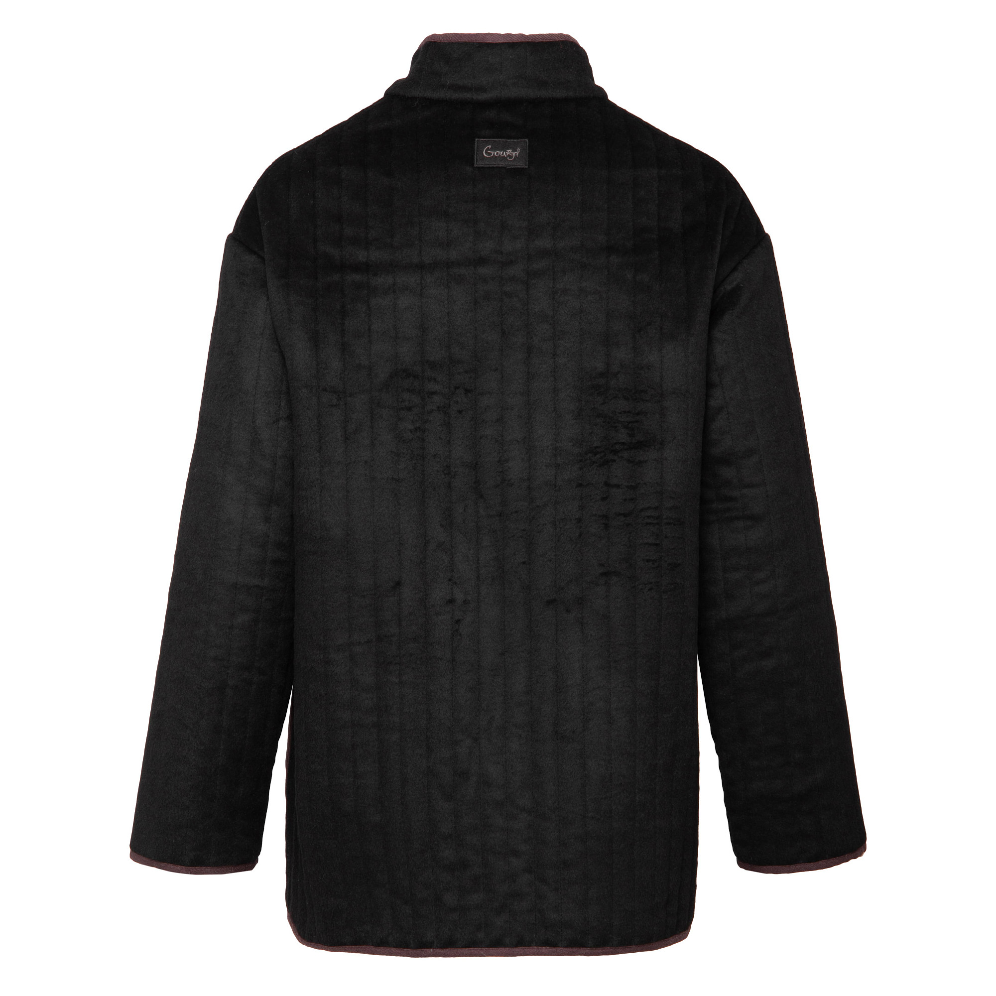 Полупальто "Телогрейка" черная стеганая (TEL02STEG-B) (коричневый кант шерсть 90% шелк 10% XL)