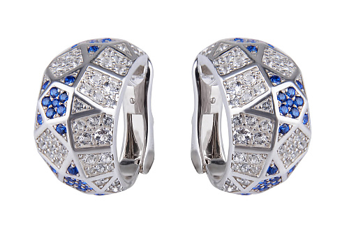 Серьги "Салют"  родий, топаз, шпинель 