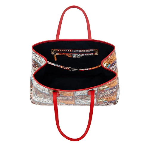 Сумка-шопер "Русская жизнь" (телячья кожа красный, оранжевый, голубой 56х29х14) 