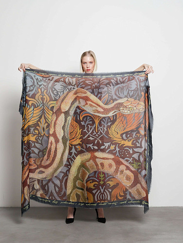 Шаль "Змея" (кашемир 100% синий 135х175) 